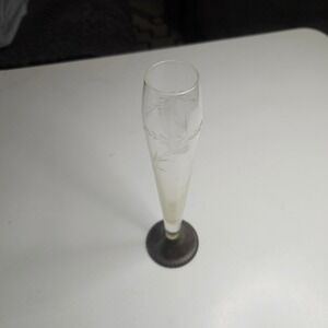 Duchin Creation Sterling Silver Weighted Base Etched Glass Bud Vase Vintage 50s